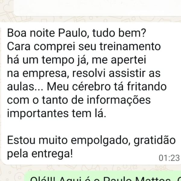Depoimento de aluno: relato sobre o conteúdo do curso via WhatsApp